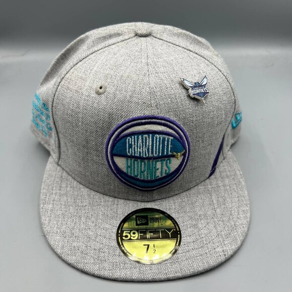 Charlotte‎ Hornets Hat Men 7 1/2 Gray Blue 59Fifty New Era Fitted New with Pin